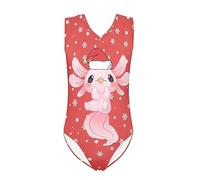Howilath Christmas Super Cute Swimwear Snowflake Girls Swimming Lessons One Piece Legsuit Axolotls Xmas Hat Red Bikini,Age 13-14