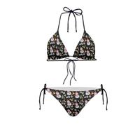 Howilath Christmas Swimwear Snowflake Snowman Women's 2 Pieces Bathing Suit Holly Xmas Black Bikini Set Padded Top & Bottom-L