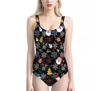 Howilath Christmas Tank Swimsuit for Women Snowflake Snowman Bathing Suit Reindeer Santa Claus Holly Bikini Xmas Black Swimwear-2XL