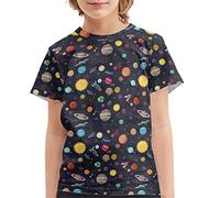 Howilath Colorful Planets T-Shirt Comfortable Soft Kids Tees Shirts, Funny Cartoon Universe Stars Rocket Pattern Pullovers Tops Age 11-12