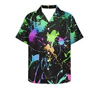 Howilath Cuban Collar Shirts Abstract Art Splash Ink Colorful Graffiti Design, Summer Clothes Men's Blouse Top Loose Fit Comfy Shirt-4XL