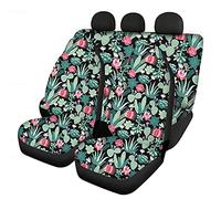 Howilath Cute Cactus Floral Tropical Plant Universal Fit Car Front And Back Seat Covers Protectors 3 Pcs Polyester Fabric Cushion