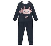 Howilath Cute Cartoon Axolotl Black Pattern 2 Pcs/Set Children's Pajama Suit Long Sleeve Nightwear for Youth Boys Girls-9-10