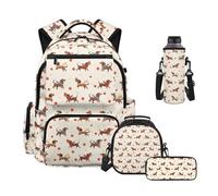Howilath Dachshund Dog Girls Backpack with Insulated Lunch Box Pen Pouch Water Bottle Bag 4 Piece Middle School Backpacks for Girls 6-8 Schoolbag