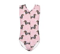 Howilath Dachshund Dogs Hearts Swimsuit for Girls Heart Love Hearts Sausage Puppy Pink Comfy Swimwear for Valentine's Day-3-4