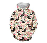 Howilath Dachshund Floral Couples Womens Pullover Sweatshirt Autumn/Winter Print Pullover Hoodies Women - XL