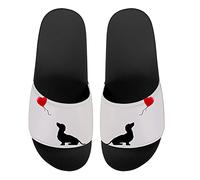 Howilath Dachshund Heart Balloon Women's Slip-On Open Toe Single Band Flat Slipper Slide Sandal Dachshund Dogs Non-Slip Light Weight Summer Slide UK 7.5