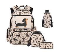 Howilath Dachshund Paw School Backpack for Girls 4 Piece Set with Lunch Box Pencil Case Water Bottle Sleeve Multi Pockets Large Backpack for School Mochila Niña