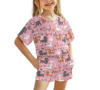 Howilath Dachshund Pyjamas Girls 2Pcs Short Sleeve Pjs with Pockets for Age 3-14 Years Cute Pyjamas Comforta Pajama Set, Dog Print