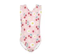 Howilath Daisy Floral Cherry Print Cute Dancewear Girls One Pieces Swim Suits Sleeveless High Cut Bathing Suits Gymnastics Leotards for Girls Age 13-14