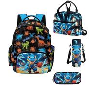 Howilath Dinosaur Boys Backpack Set 4 Piece, Basketball Lightning 17 Inch School Backpack with Insulated Lunch Box, Elementary Bookbag Ages 6-10