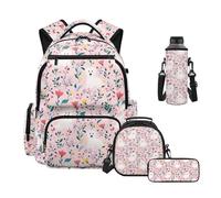 Howilath Dog Floral Large Backpack for School 4PCS Set with Insulated Lunch Box Pencil Case Water Bottle Bag Heavy Duty Multi Pockets Girls Backpack