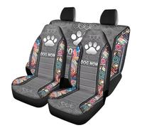 Howilath Dog Mom Paw Boho Floral Print 4 Pcs Car Seat Covers Full Set, Front Seat Covers and Backrest Bench Protector, Universal for Most Cars Trucks Suvs