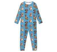 Howilath Dogs 2 Pcs/Set Comfy Pajamas Puppy Family Pyjamas Long Sleeves Nightwear Blue Sleepwear for Children Boys Girls-3-4