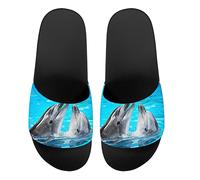 Howilath Dolphin Print Summer Slide Slippers for Men Women Kid, Ocean Animal House Slippers Slide Sandal Non-Slip Light Weight UK 3.5