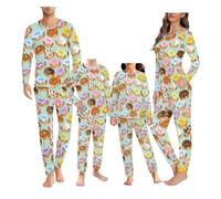 Howilath Doughnut Pyjamas for Family Donut Long Sleeves Full Body Outfits Green Sleepwear With Pockets Pajamas-M