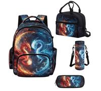 Howilath Dragon Girls Backpack Set 4 Piece, Cute School Backpack with Insulated Lunch Bag, Elementary School Backpack for Girls Ages 6-10