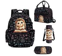 Howilath Elementary School Backpack for Girls, Science Hedgehog Kids Backpack Set 4 PCS with Lunch Bag, Cute Book Bags for School Ages 6-10