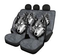 Howilath Fashion Grey Wolf Pattern Front & Rear Seat Covers, Novelty Gift Animal Wolves Vehicle Seat Protectors Fits Most Cars, Sedan, SUV
