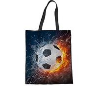 Howilath Fire Football Canvas Tote Bag, Water Soccer Reusable Shopping Bags Large Shoulder Handbags for Women Men