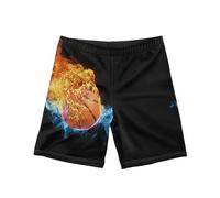 Howilath Flaming Basketball Black Kids Swim Shorts Boys Swimming Boxers Fire Ball Summer Beach Board Trunks for Kids,Age 9-10