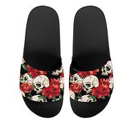 Howilath Flower Skull Gothic Casual Single Band Flat Slippers, Comfort Slides Sandal House Slippers Slide Sandal UK 6