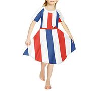 Howilath French Flag Dress for Girls, Red White Blue Color Contrast Color Bow, Stylish Party Wear Streetwear Swing Dresses, Age 8