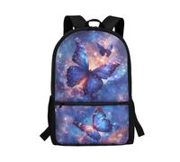 Howilath Galaxy Blue Butterfly Print Kids School Bookbag with Front Pocket Durable Zipper Rucksack Kindergarten Primary School Teen Boys Girls Lightweight Backpack