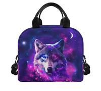 Howilath Galaxy Wolf Lunch Bag, Kids Insulated Lunch Box, Reusable Lunch Cooler Bags, Foldable Thermal Lunchbag for Girls Boys School Camping Lunch Tote Bag