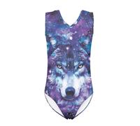 Howilath Galaxy Wolf Print Activewear Swim Suits for Girls Age 13-14 One Pieces Sleeveless V Neck Bathing Suits Quick Dry Summer Beachwear Swimwear