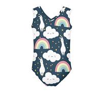 Howilath Girls Athletic Swimwear Cartoon Alpaca Llama Stars Rainbow Cloud Pattern Super Cute Swimsuit for Holiday Hot Spring, Age 7-8