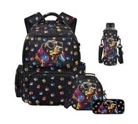 Howilath Girls Boys Dachshund School Backpack Set Elementary School Junior High Backpacks with Insulated Lunch Bag Pencil Case Water Bottle Sleeve 4 IN 1