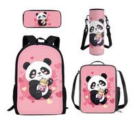Howilath Girls Lunch Bags for School Panda Backpack for Kids Preschool Bookbag Set with Lunch Boxes and Pencil Case Water Bottle Holder for Elementary