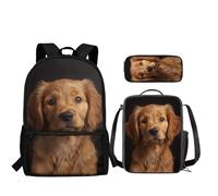 Howilath Golden Retriever Backpack and Lunch Bag for Kids Elementary School Bag with Lunch Box Teenage Girl Bookbag/Lunchbox/Pencil Case