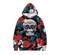Howilath Gothic Floral Skull Rose Womens Plus Size Hoodies Tops Casual Gift Tunic Tops, Day of Dead Long Sleeve Shirts fall Tunic Tops - 2XL