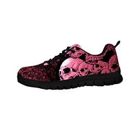 Howilath Gothic Skull Women's Loafers Slip On Lightweight Casual Wind Red Skeleton Low-Top Shoes Ladies Lace Up Sneakers Mesh Running Trainers Low Top Pink UK 9.5