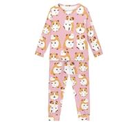 Howilath Guinea Pigs Lounge Wear Casual Nightwear Hamsters Long Sleeves Pajamas Suit Pink Comfy Outfits for Teen Boys Girls-7-8