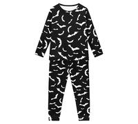 Howilath Halloween Children's Pajama Suit Bats 2 Pcs Nightwear Bat Black Pjs Long Sleeve Sleepwear for Boys Girls,age 9-10