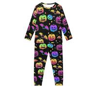 Howilath Halloween Children's Pajamas Suit Pumpkin Bats Sleepwear Comfy Nightwear Black Sleepwear Long Sleeves Lounge Wear,age 13-14