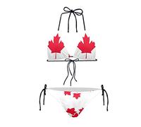 Howilath Halter Bikini 2 Pcs Set with Canadian Flag Canada Maple Pattern, Sexy Low Waist Thong Triangle Push Up Holiday Swimsuit-L