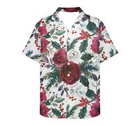 Howilath Hawaiian Shirt Red Rose Flower Leaves for Men Vacation Beach Party, Breathable Vintage Shirts Stylish Streetwear Summer-5XL