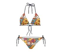 Howilath Hippie Flower Summer Bikini Y2K Retro Groovy Floral Women's Hawaii Beach Lovely Swimming Costume Hot Spring-2XL