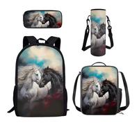 Howilath Horse Lunch Boxes for Girls 17 Inch Backpack for School with Pencil Case and Water Bottle Pouch Holder Kids Animal School Bag 4 in 1