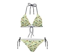 Howilath Horses Sexy Bikini Tops and Bottoms Hippie Flower Chic Swimwear Groovy Floral Sage Green Padded Triangle Bikini-S