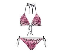 Howilath Hot Pink Sexy Bikini Tops and Bottoms, Pink Gradient Cheetah Spots, Modern Chic Swimwear Padded Triangle Bikini-S