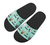 Howilath I Love French Bulldog Women's Slide Sandals Casual Single Band Flat Slippers, Comfort Slides Sandal Comfortable House Slippers UK 7