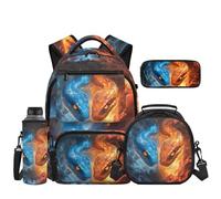 Howilath Ice Fire Snakes Backpack for Kids 4 Pcs Set with Insulated Lunch Box Pencil Case Neoprene Water Bottle Bag School Backpack for Girls 8-10 10-12