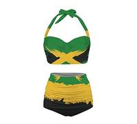 Howilath Jamaican Flag Swimwear 2 Pack Bathing Suit Soft Bikini Comfy Tankini Bandeau Bikini Top with High Waisted Bottom-XL