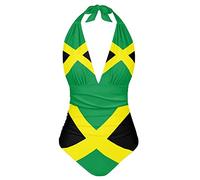Howilath Jamaican Flag Women's Tankini Jamaica Flags Halter Swimming Costume Tummy Control Swimwear Green Bathing Suit-XL