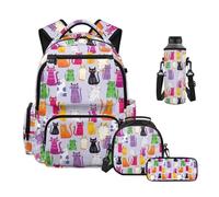 Howilath Kids Backpack with Insulated Lunch Box Pencil Holder Water Bottle Sleeve 4 in 1 Set for Elementary Primary School 6-8 Cat School Supplies School Bags